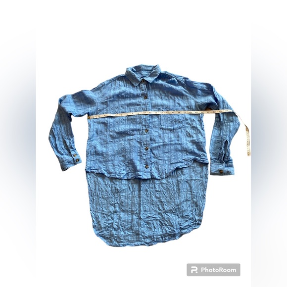 Anthropologie Pilcro and the Letterpress Blue Linen Button Down Top. Size 0. - Picture 6 of 11